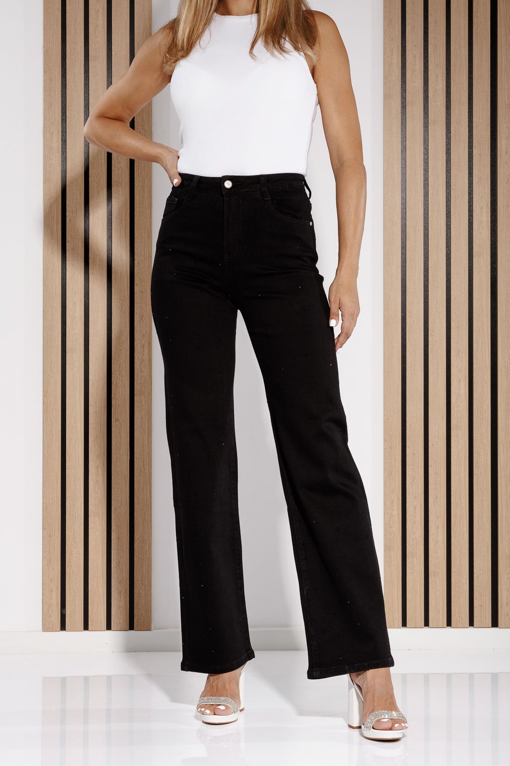 Blugi Wide Leg Dama Talia  Negri #A1195
