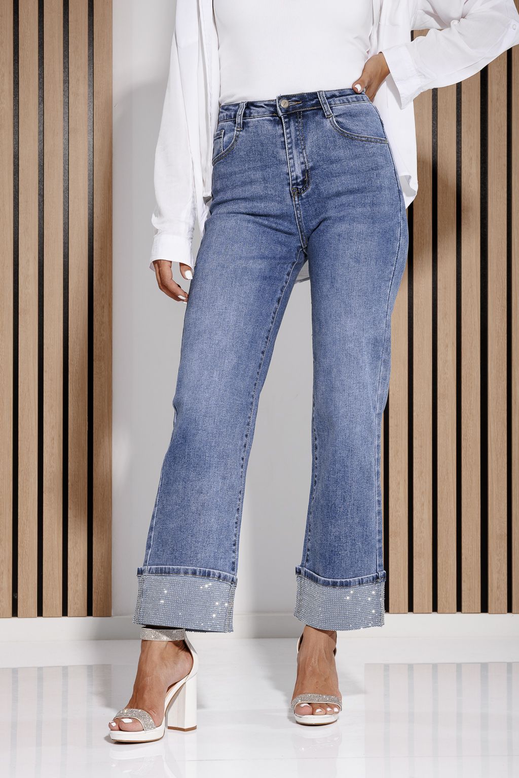 Blugi Wide Leg  Dama Iris Albastri #A1182
