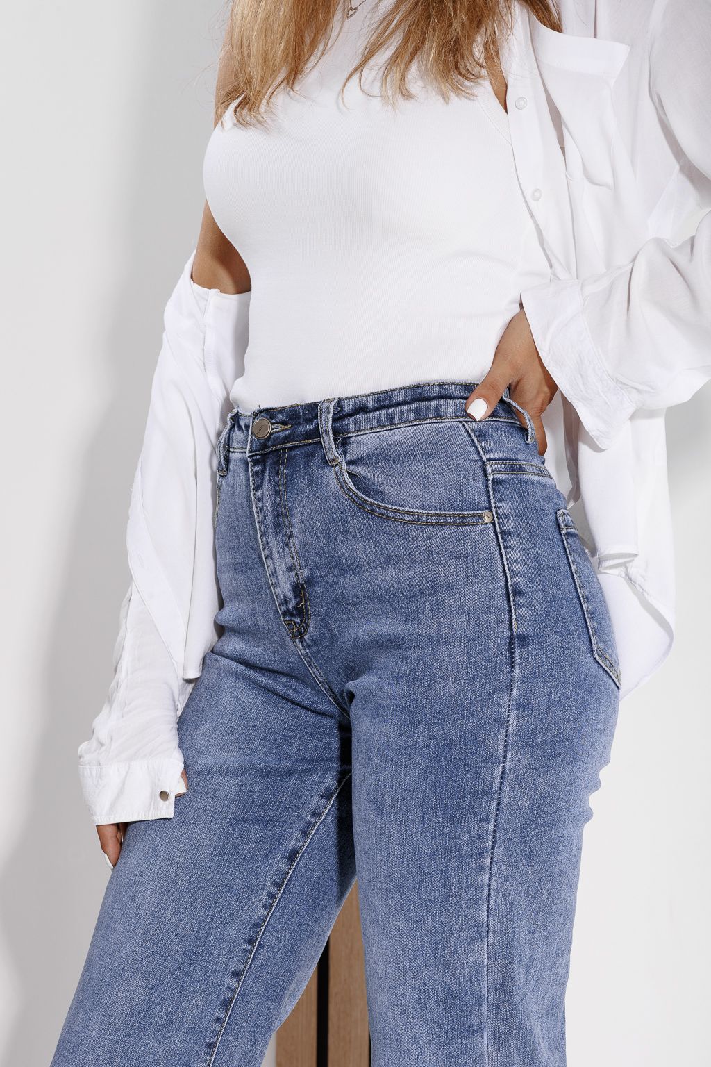 Blugi Wide Leg  Dama Iris Albastri #A1182