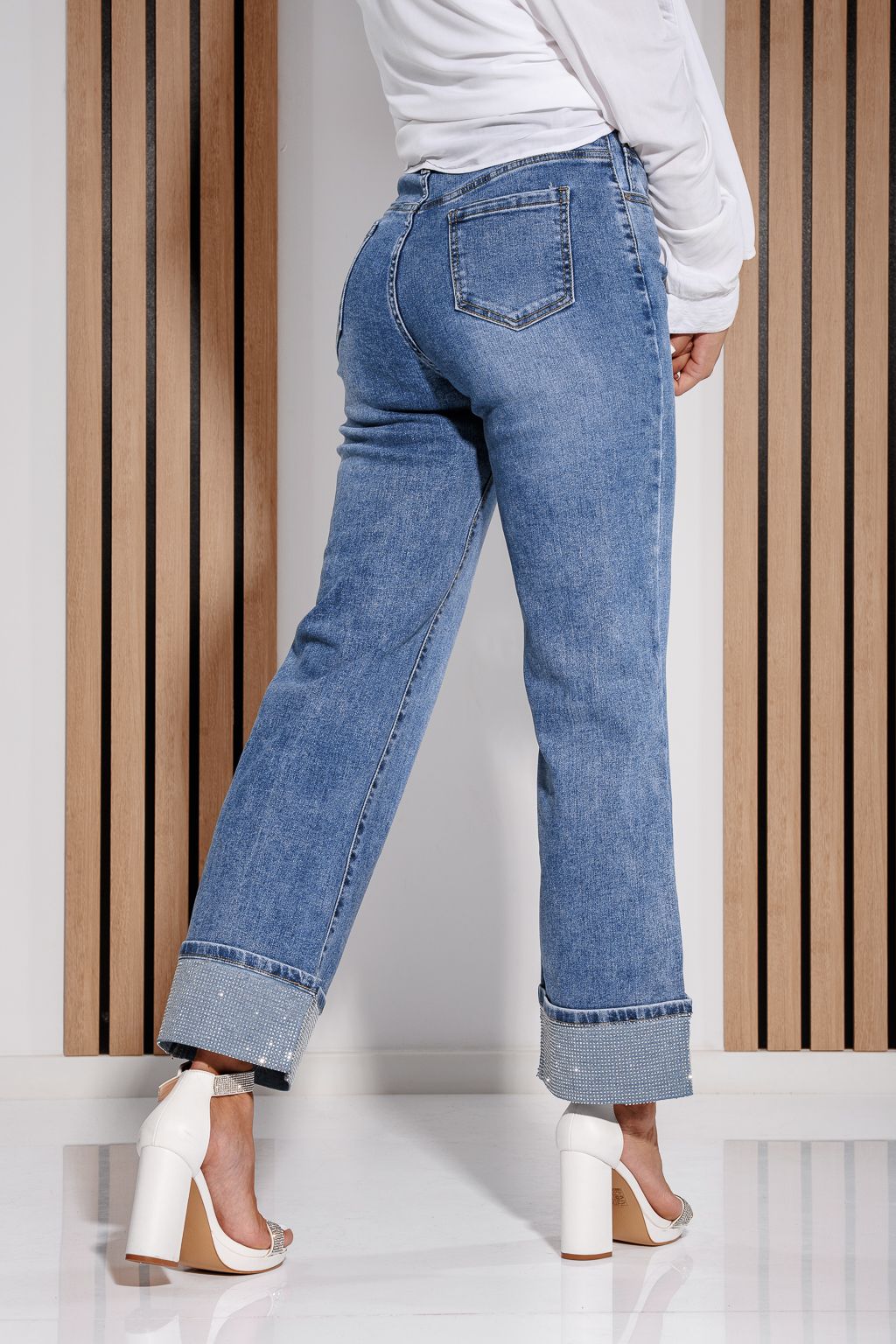 Blugi Wide Leg  Dama Iris Albastri #A1182