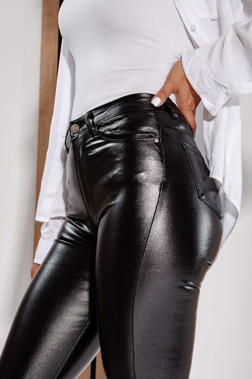 Pantaloni Cerati Dama Nora2 Negri Cu Sclipici #A106