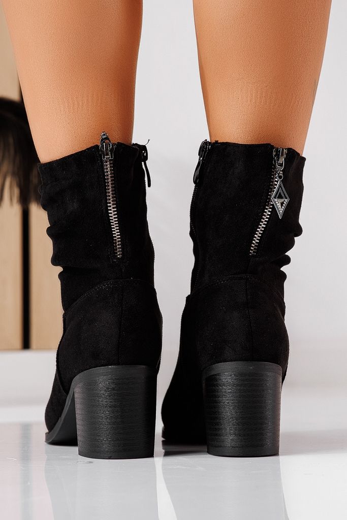 Botine dama imblanite negre din piele ecologica intoarsa Christy #22542