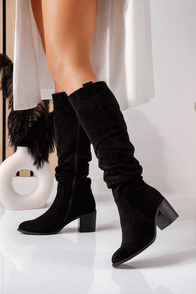 Cizme scurte dama imblanite  negre din piele ecologica intoarsa Betty #22538