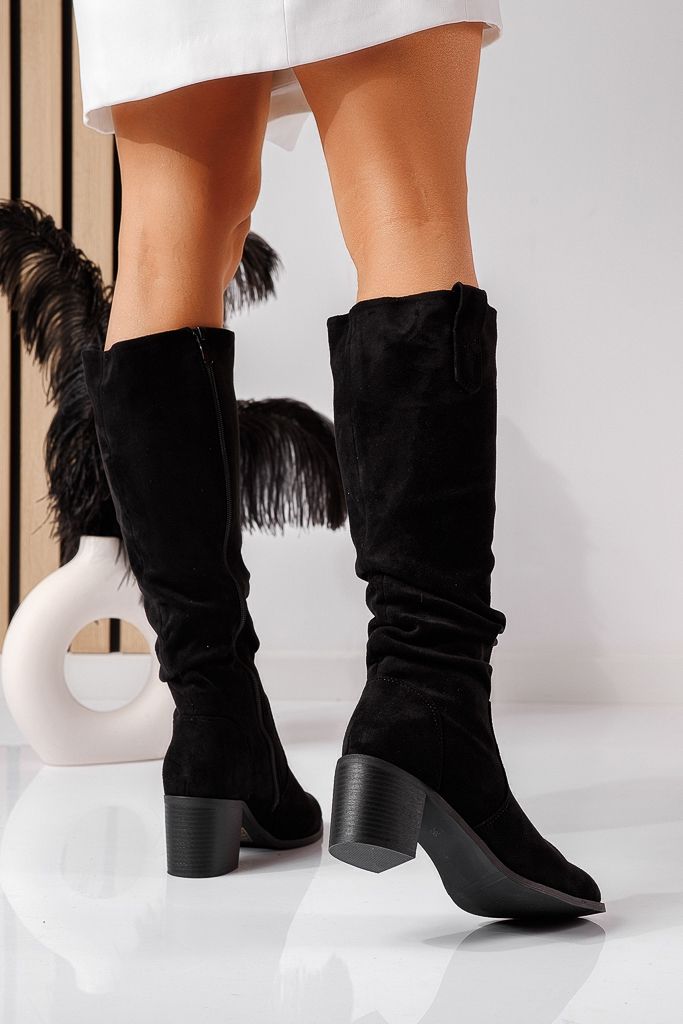 Cizme scurte dama imblanite  negre din piele ecologica intoarsa Betty #22538