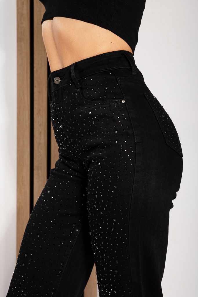 Blugi Wide Leg Fit Dama Alberta Negri #A1215