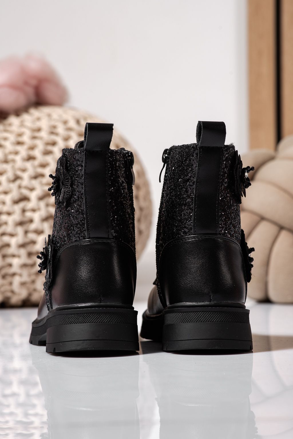 Ghete fete imblanite negre din piele ecologica Marina #22549
