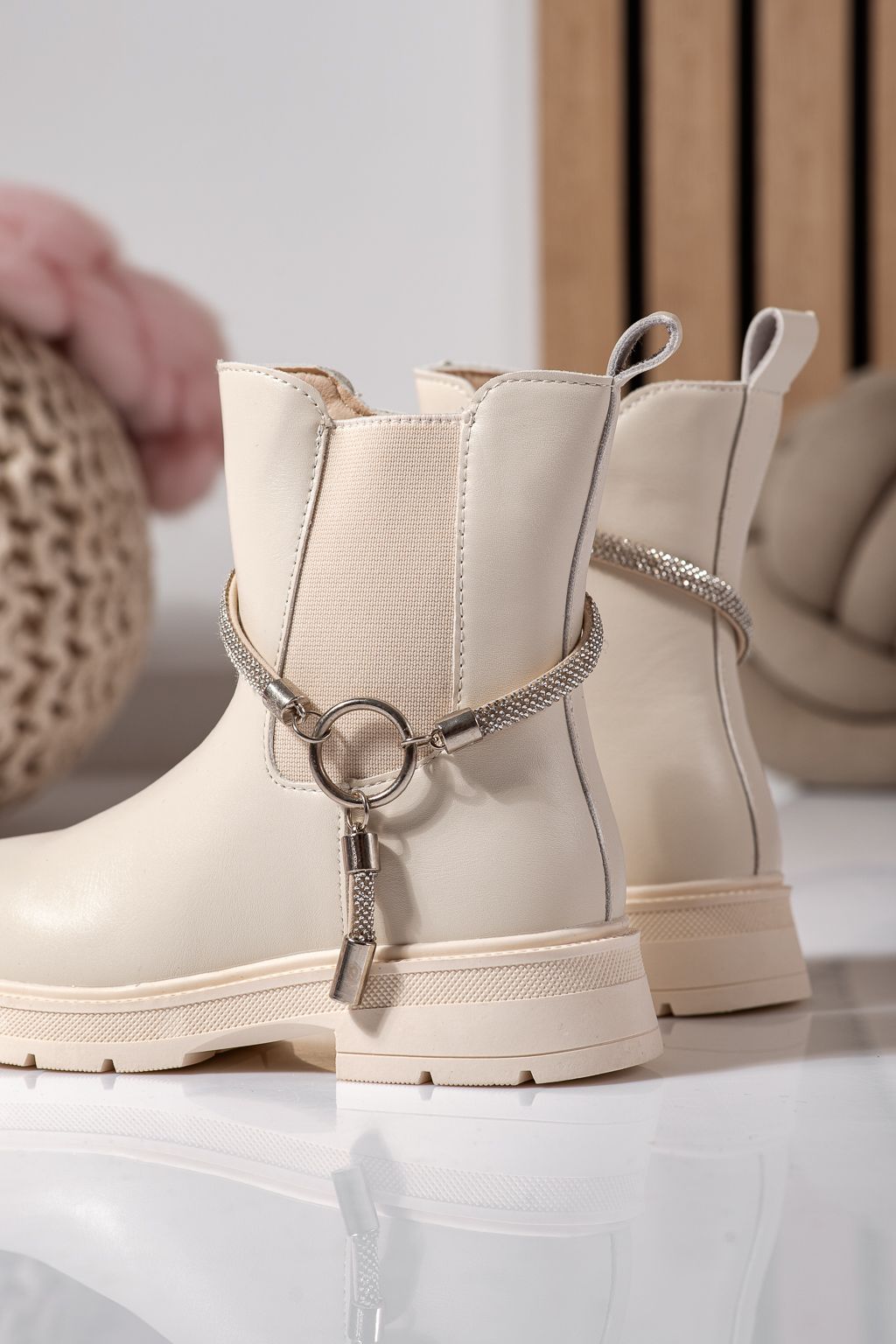 Ghete fete imblanite bej din piele ecologica Ana #22566