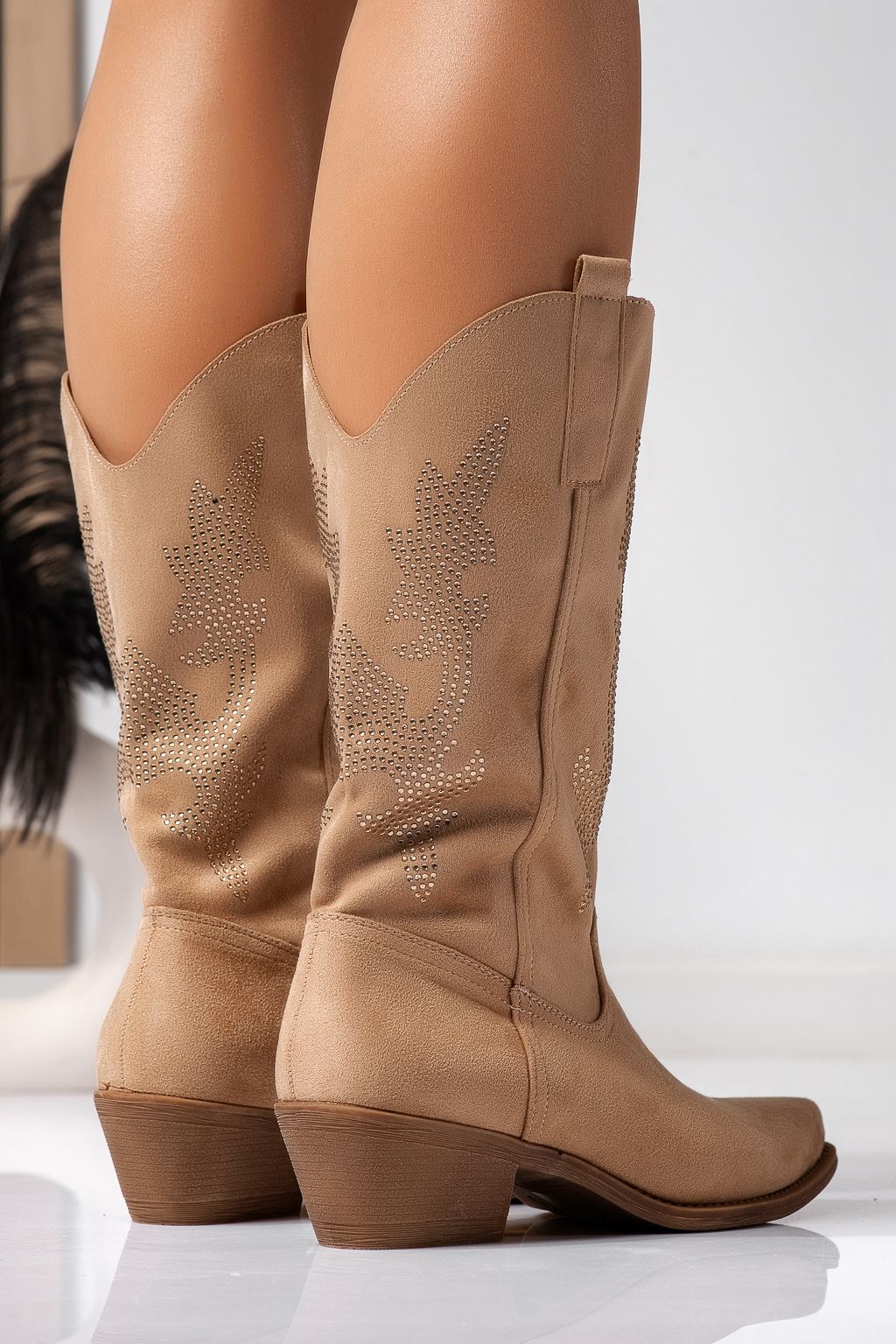 Ciocate dama captusite khaki din piele ecologica intoarsa Abrienda #22579