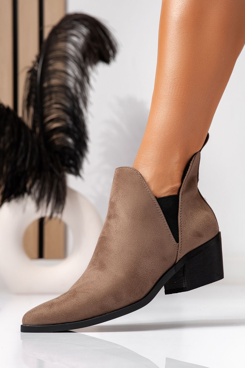 Ciocate dama captusite khaki din piele ecologica intoarsa Agata #22584