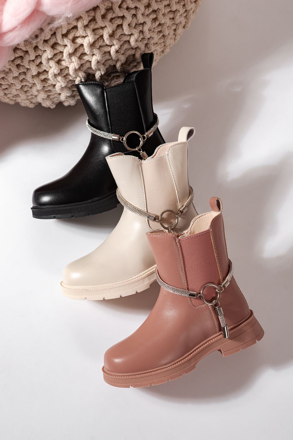 Ghete fete imblanite roz din piele ecologica Ana #22565