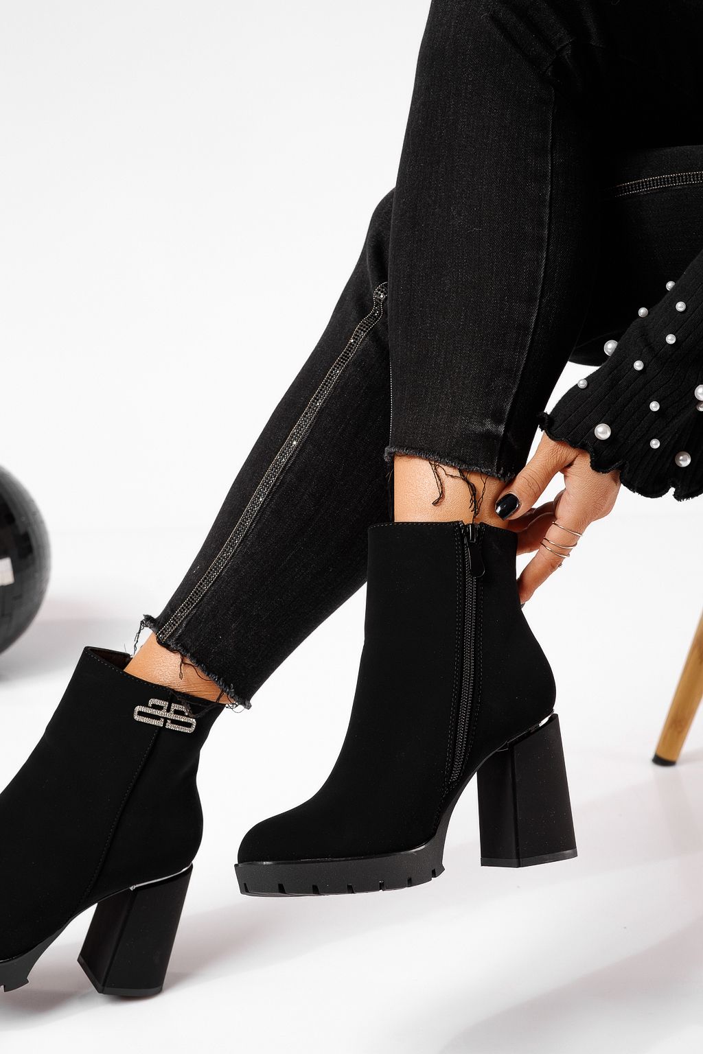 Botine dama îmblanite negre din piele ecologica Alba #22642