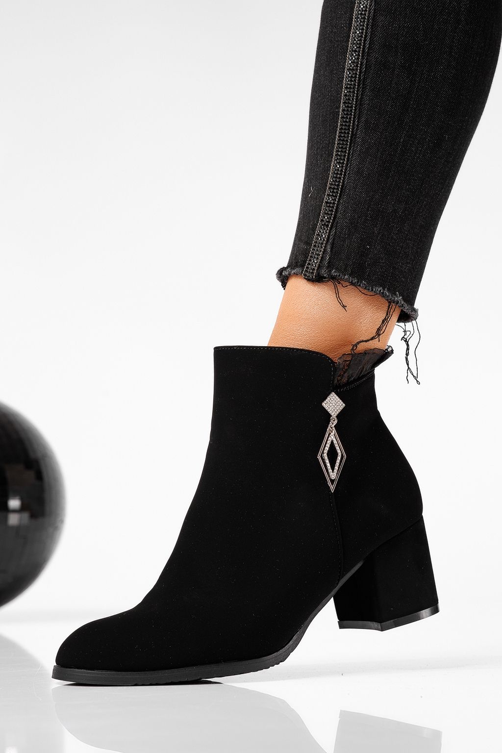 Botine dama îmblanite negre din piele ecologica Amelia #22644