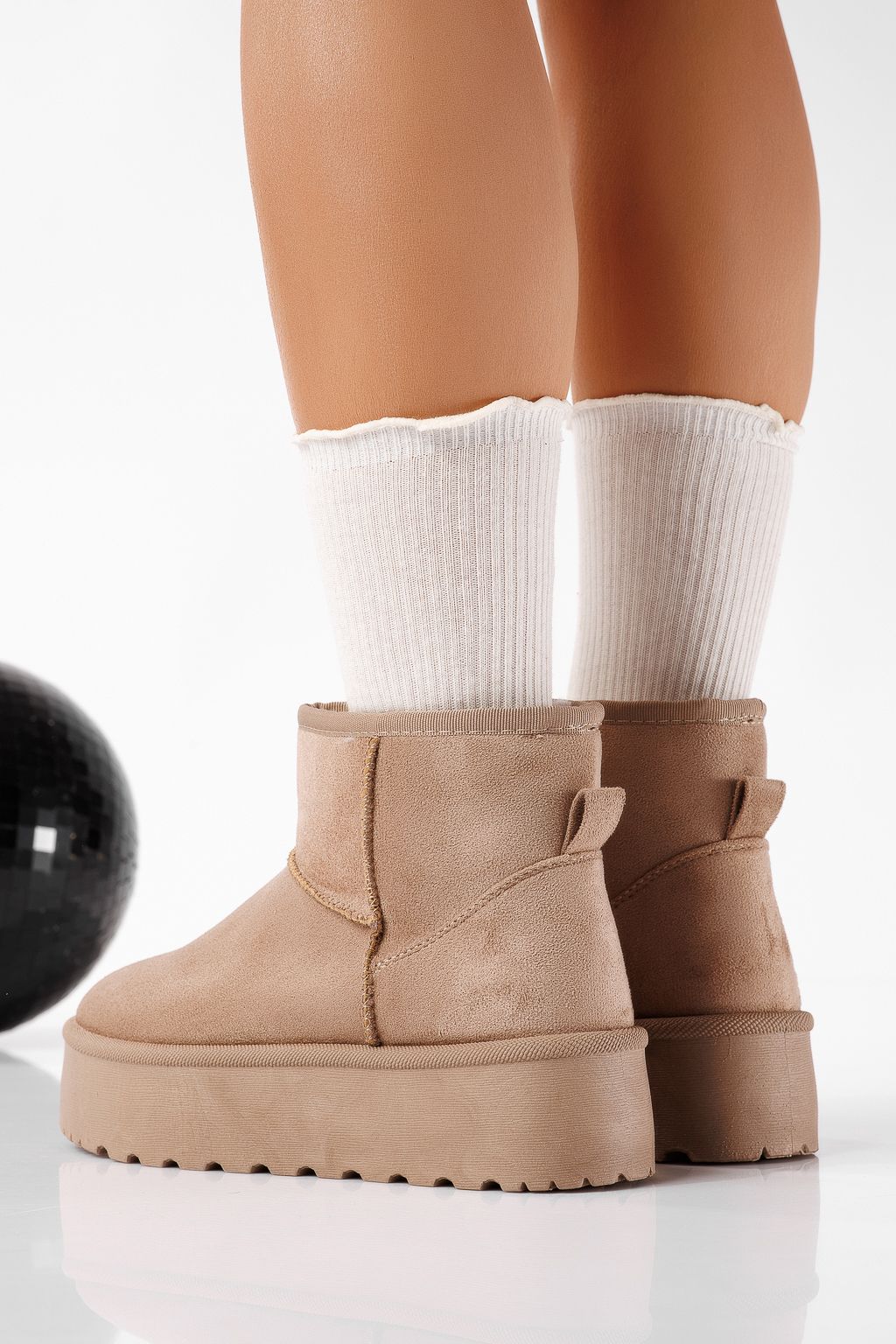 Cizme scurte dama imblanite tip Ug khaki din piele ecologica intoarsa Ariana #22750