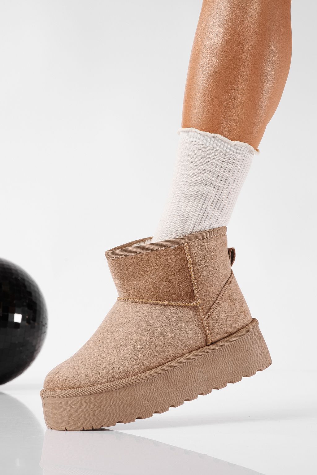 Cizme scurte dama imblanite tip Ug khaki din piele ecologica intoarsa Ariana #22750