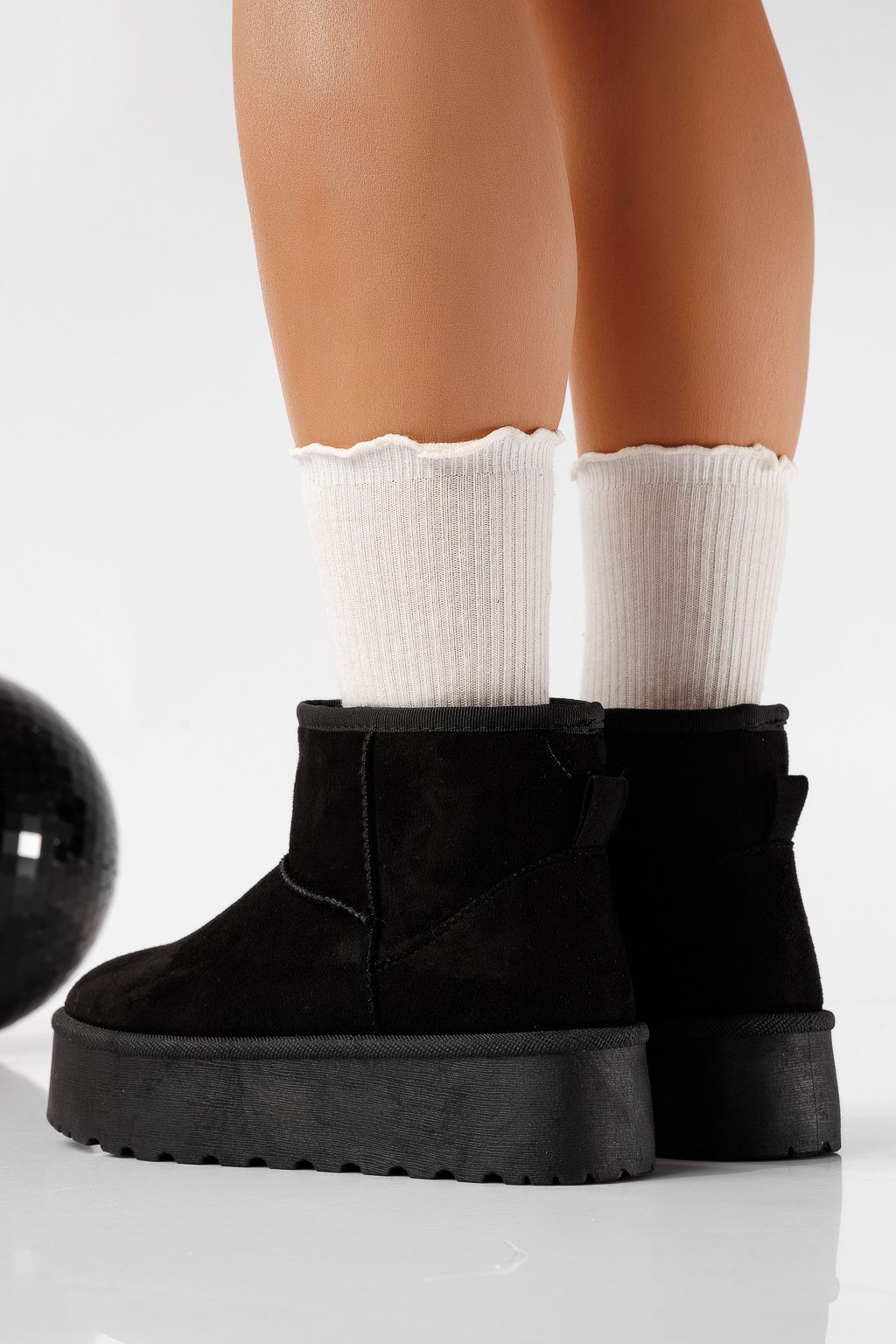 Cizme scurte dama imblanite tip Ug negre din piele ecologica intoarsa Ariana #22748