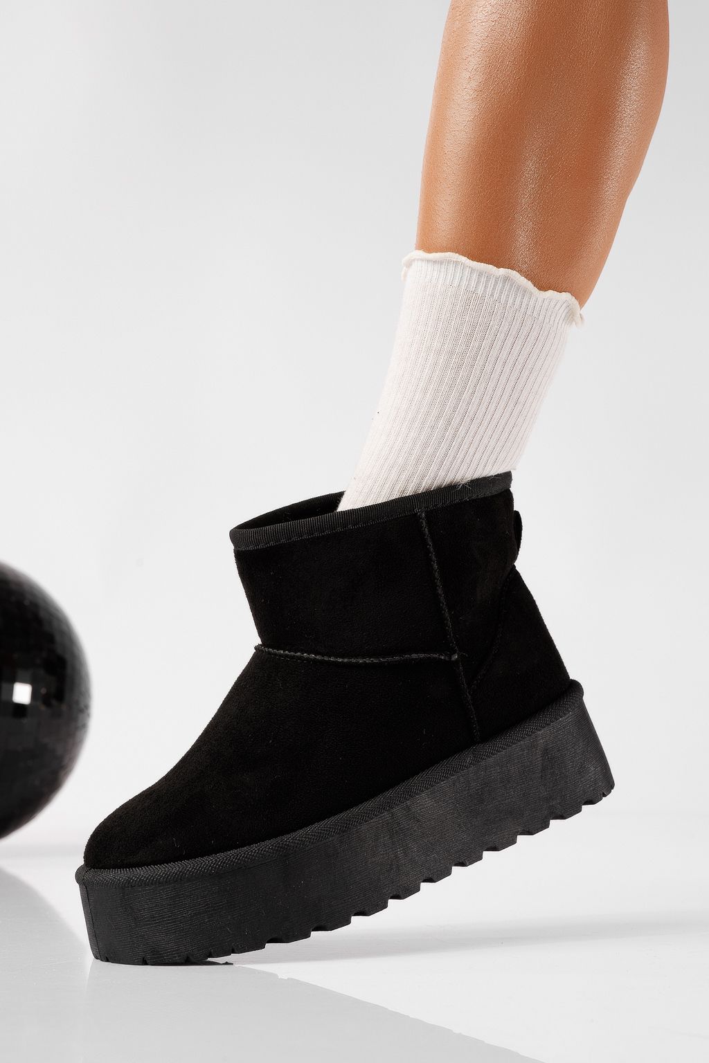 Cizme scurte dama imblanite tip Ug negre din piele ecologica intoarsa Ariana #22748