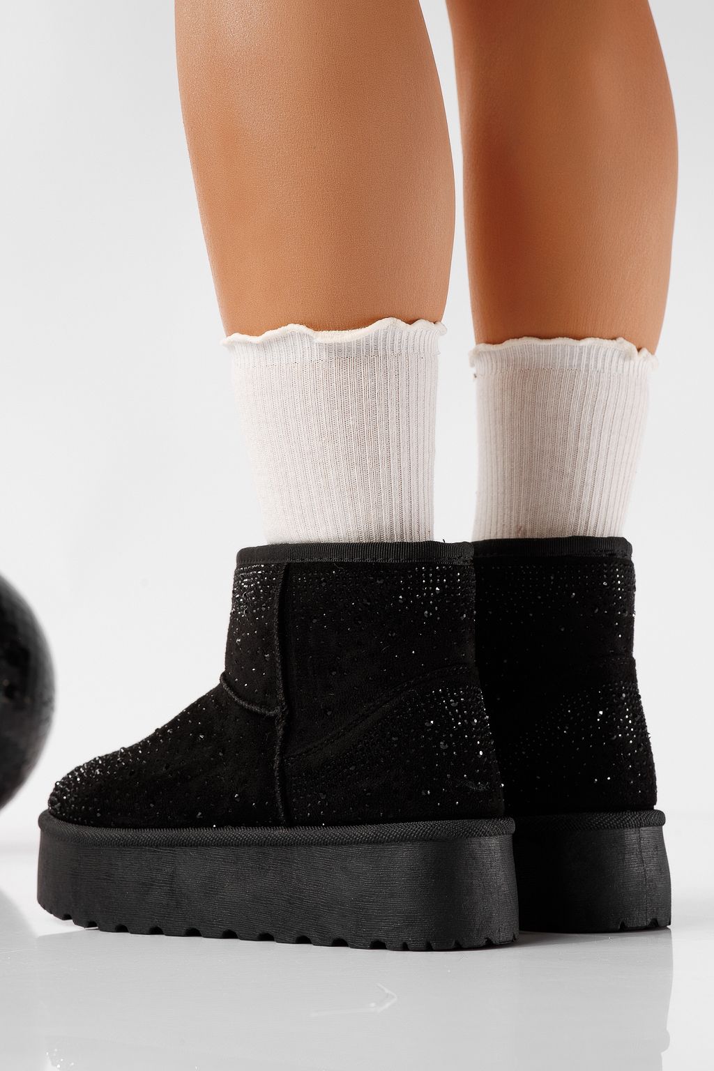 Cizme scurte dama imblanite tip Ug negre din piele ecologica intoarsa Alessia #22758