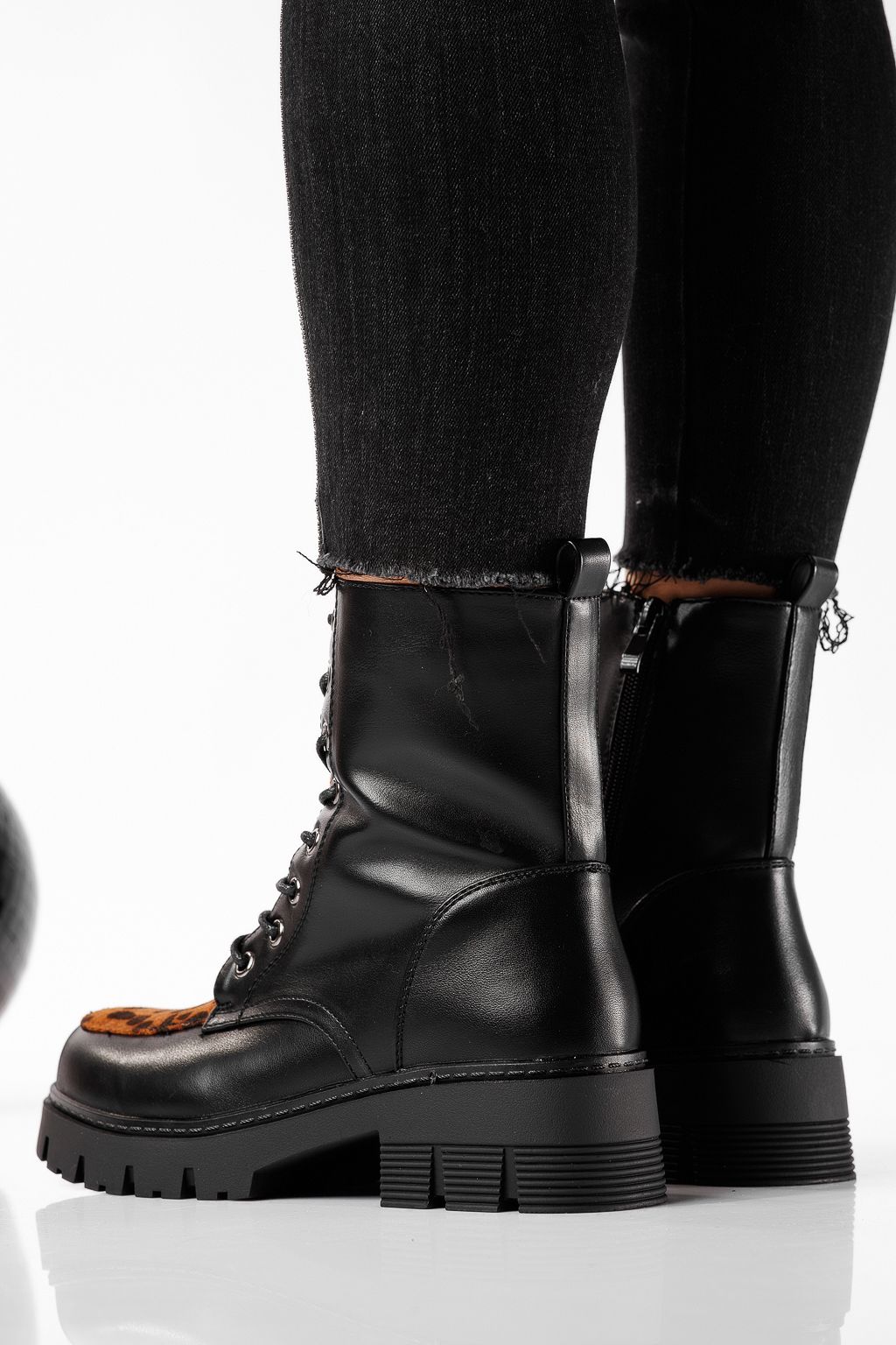 Ghete dama îmblanite leopard din piele ecologica Julia #22779