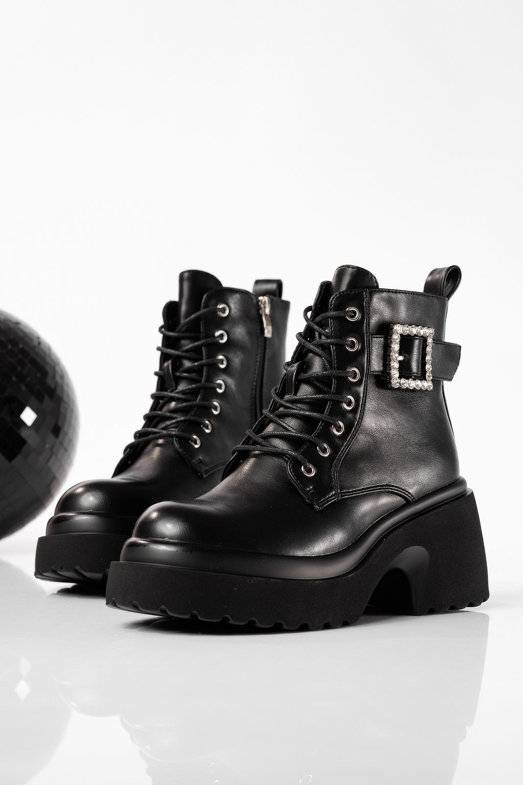 Ghete dama îmblanite negre din piele ecologica Pixie #22799