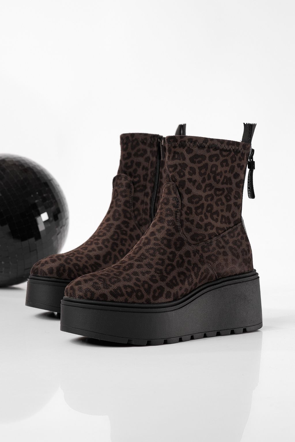 Ghete dama îmblanite leopard din piele ecologica intoarsa Angela #22818