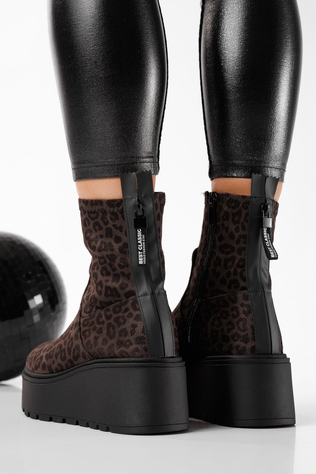 Ghete dama îmblanite leopard din piele ecologica intoarsa Angela #22818