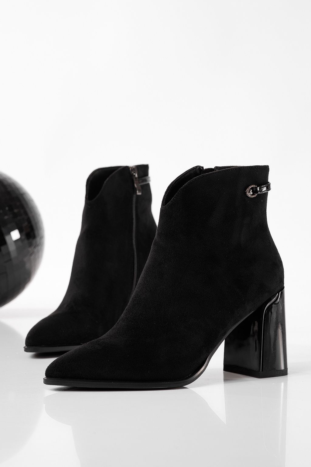 Botine dama îmblanite negre din piele ecologica intoarsa Evelyn #22855