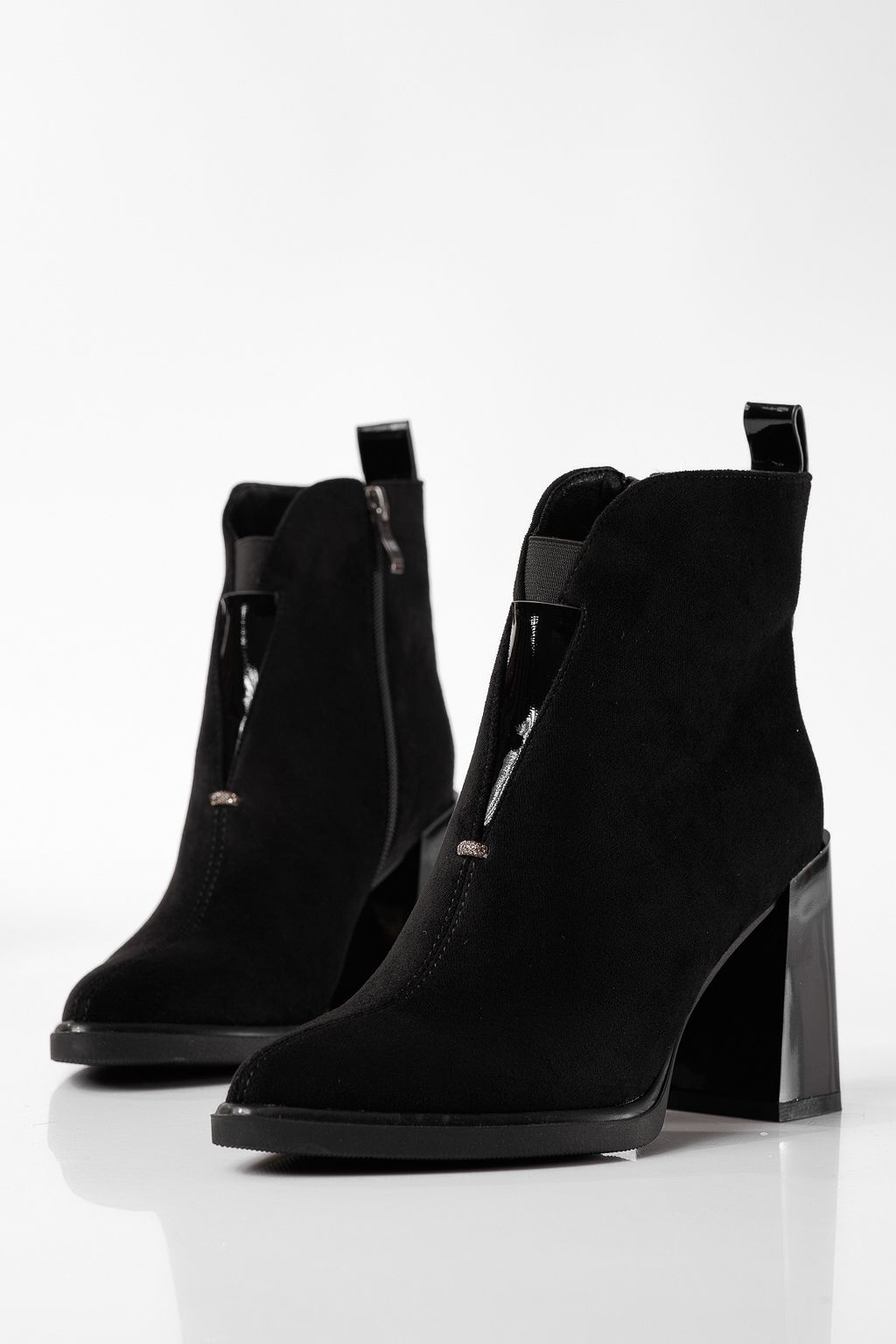 Botine dama îmblanite negre din piele ecologica intoarsa Dorina #22848
