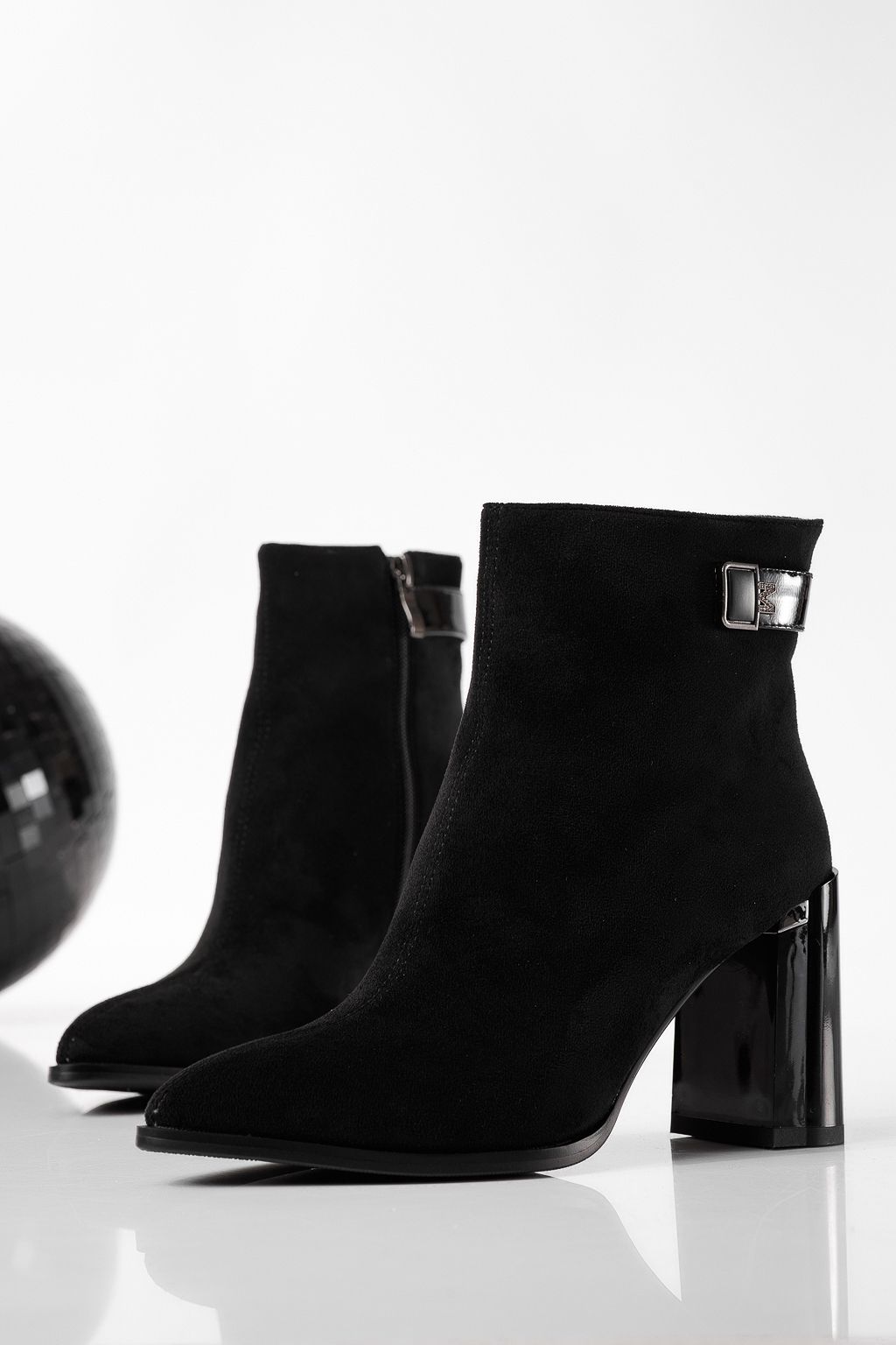 Botine dama îmblanite negre din piele ecologica intoarsa Elvira #22852