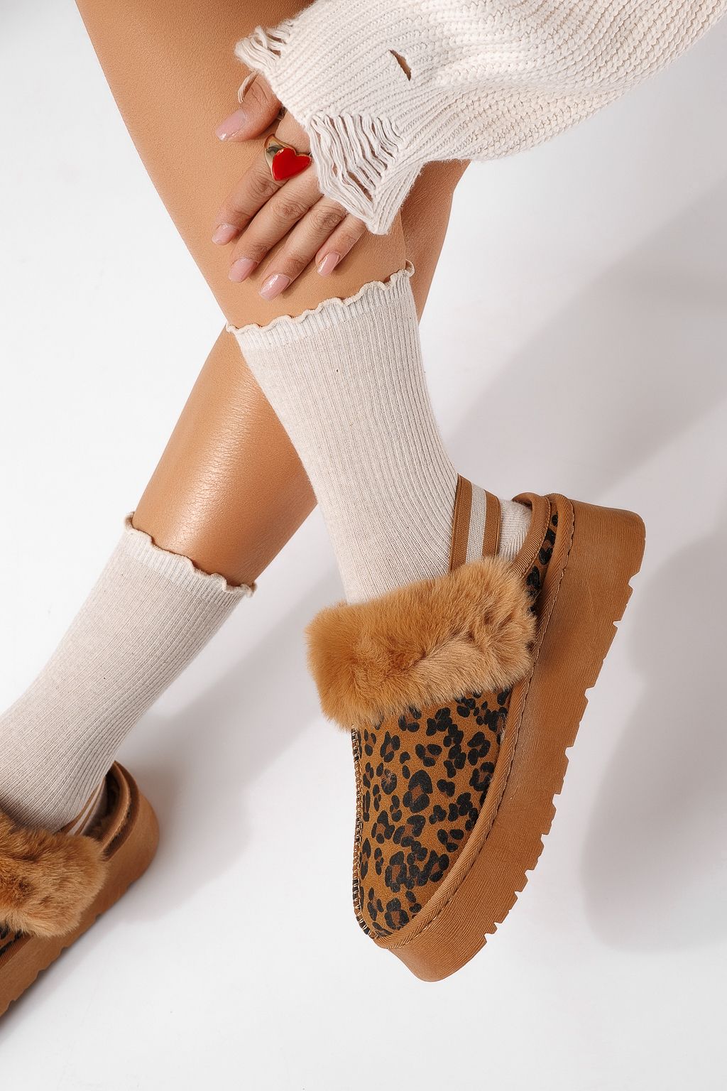 Ghete dama îmblanite tip Ug leopard din piele ecologica intoarsa Despina #22904