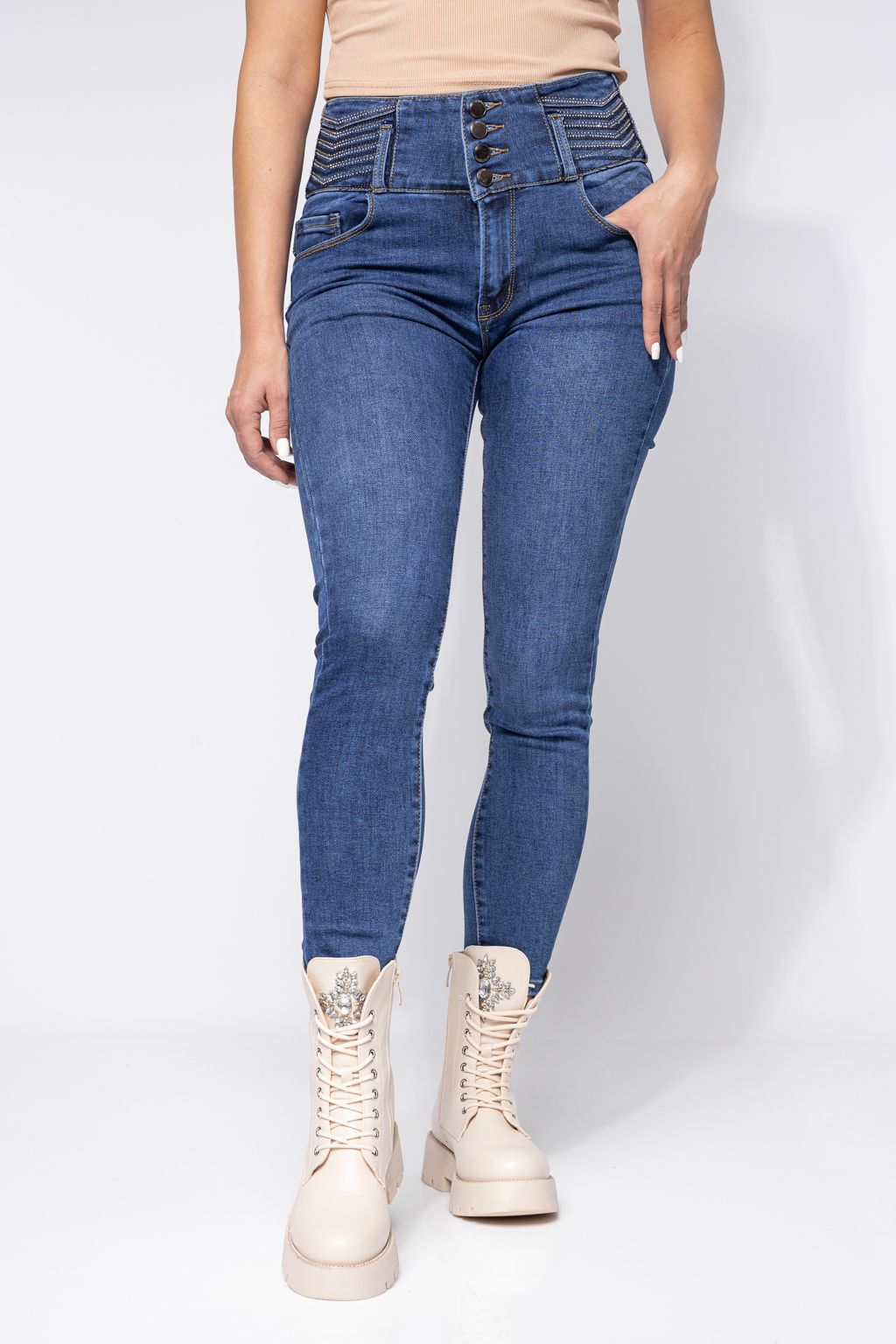 Blugi Skinny cu PushUp Dama Victoria Albastri #A658