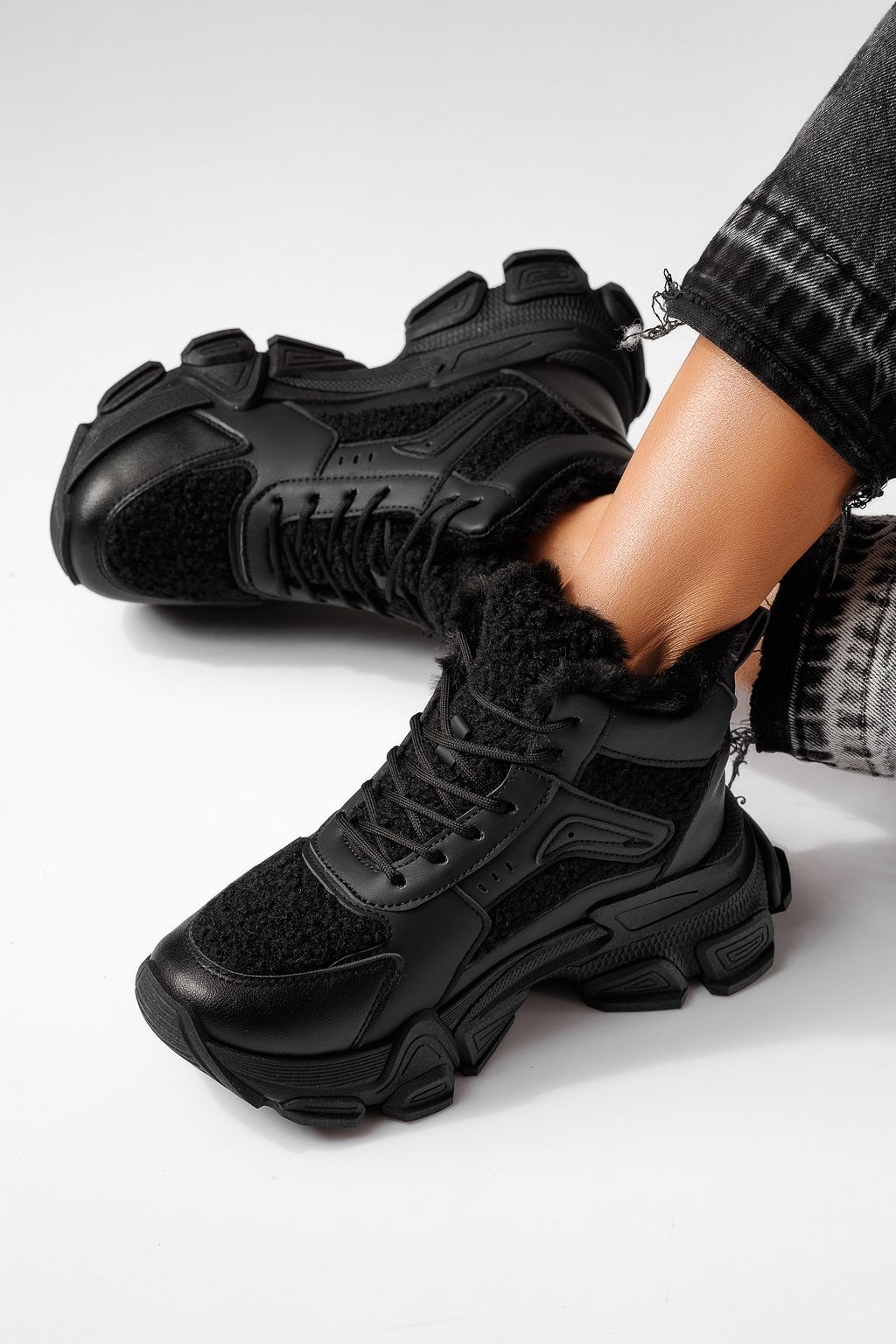 Ghete sport dama îmblanite negre din piele ecologica Sevgi #23036