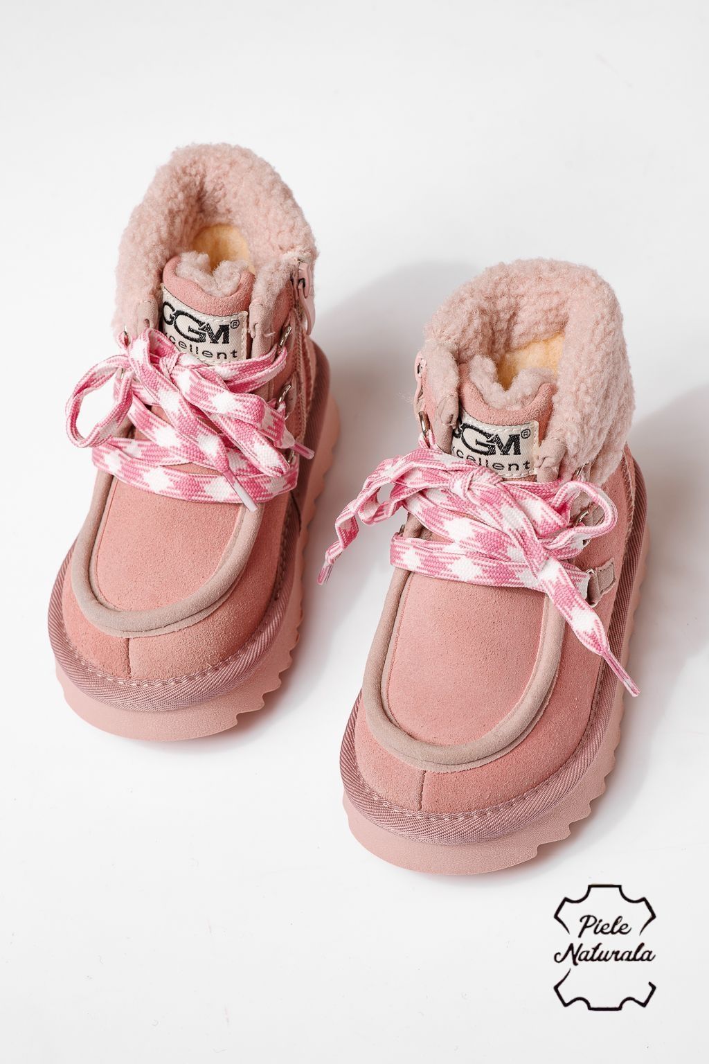 Ghete fete îmblanite roz din piele naturala intoarsa Gloria #22734