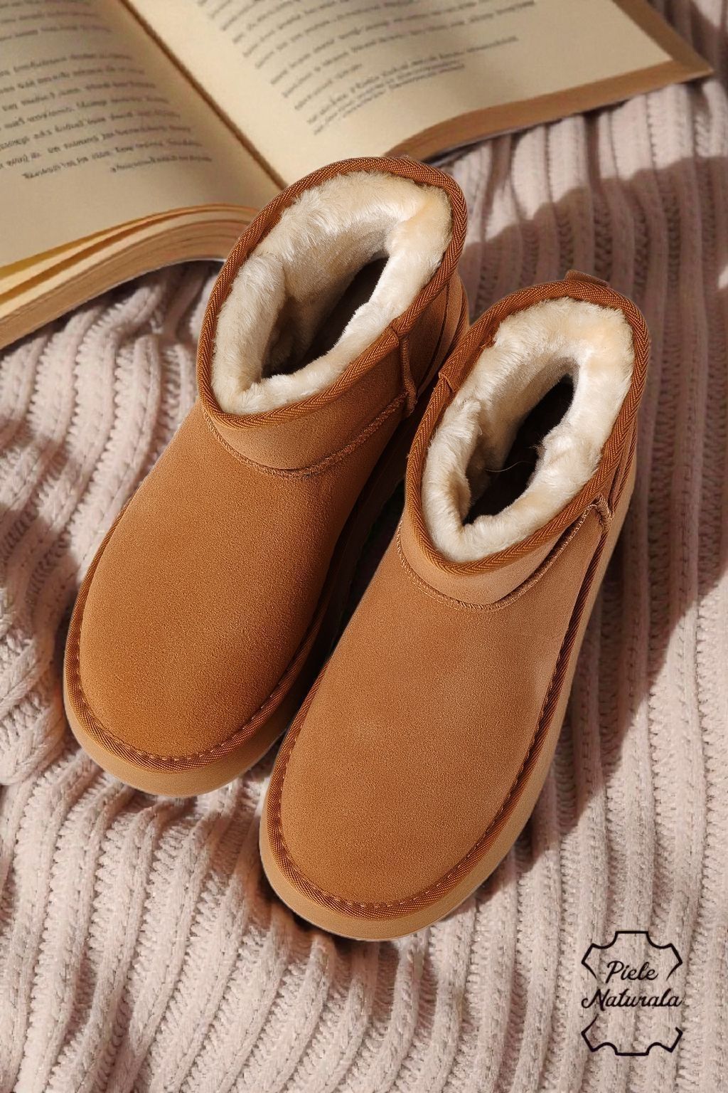 Cizme scurte dama îmblanite tip Ug maro din piele naturala intoarsa Luiza #22878