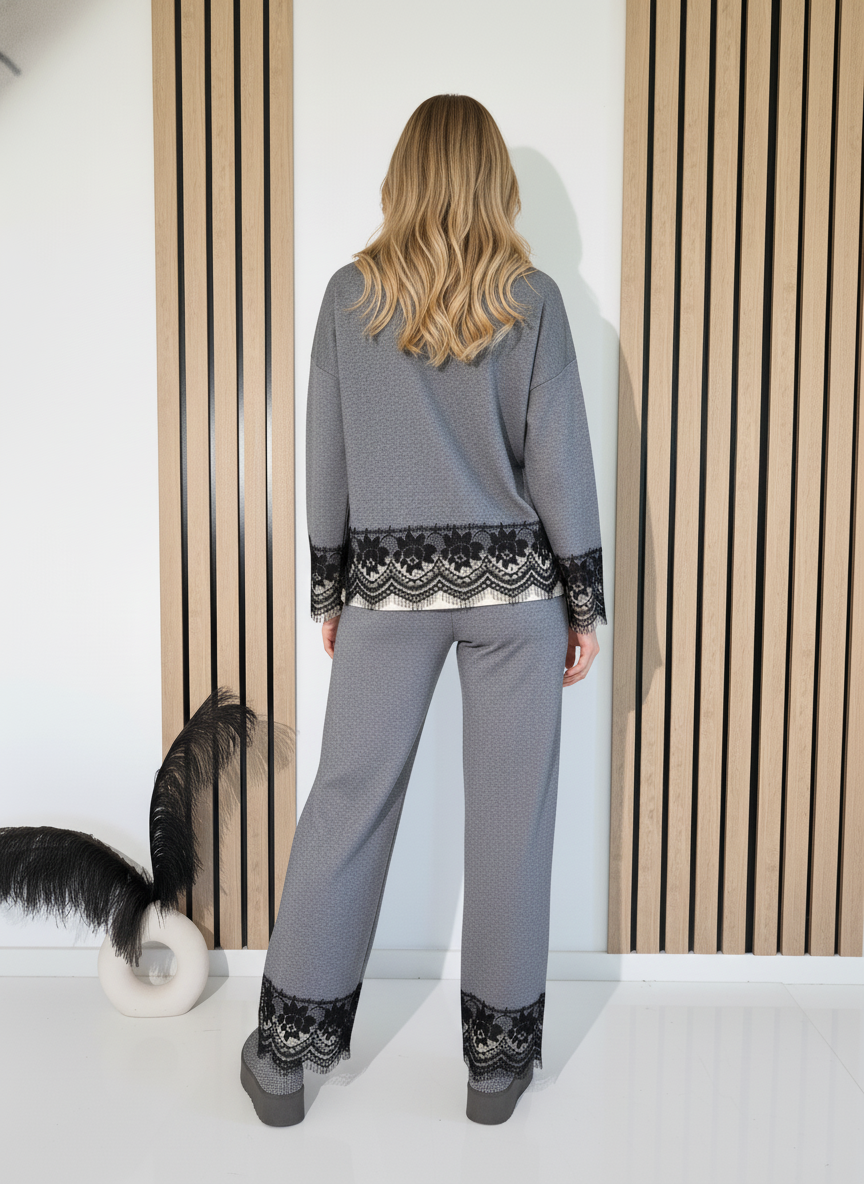 Compleu Dama gri Angela 2 piese tricot #A1246