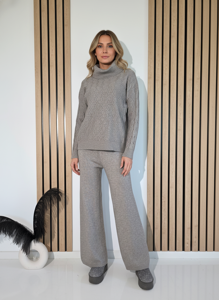 Compleu Dama gri Eda 2 piese tricot #A1248