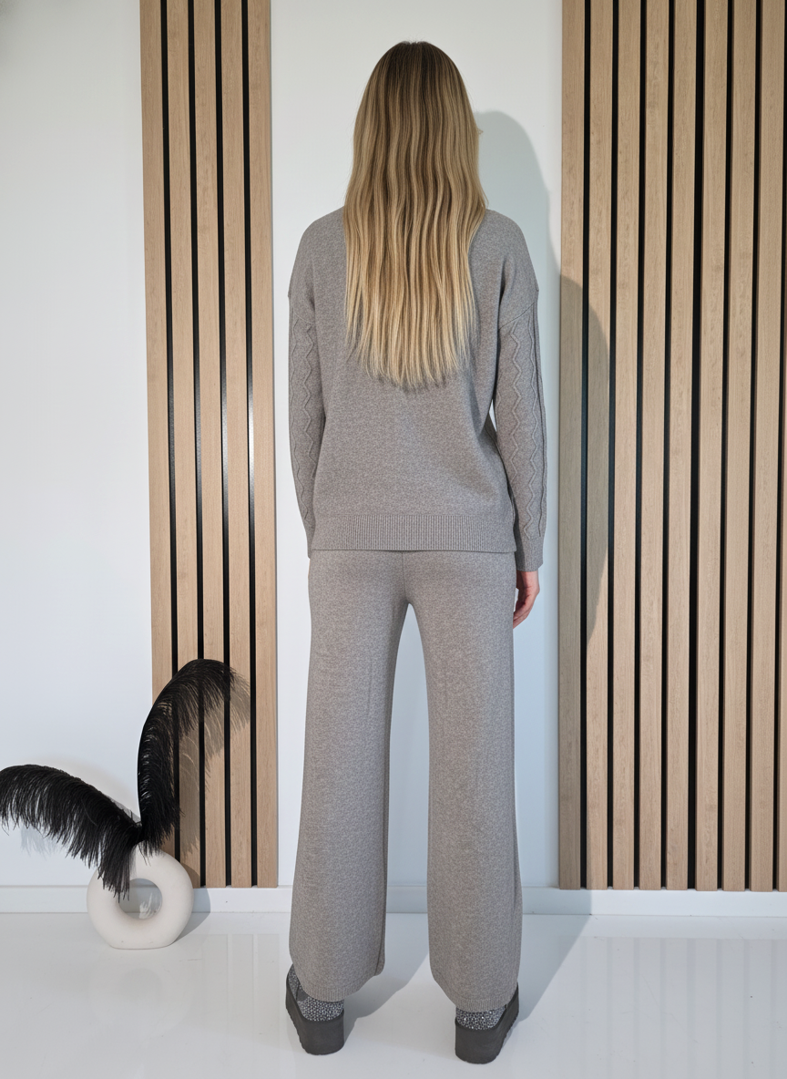 Compleu Dama gri Eda 2 piese tricot #A1248