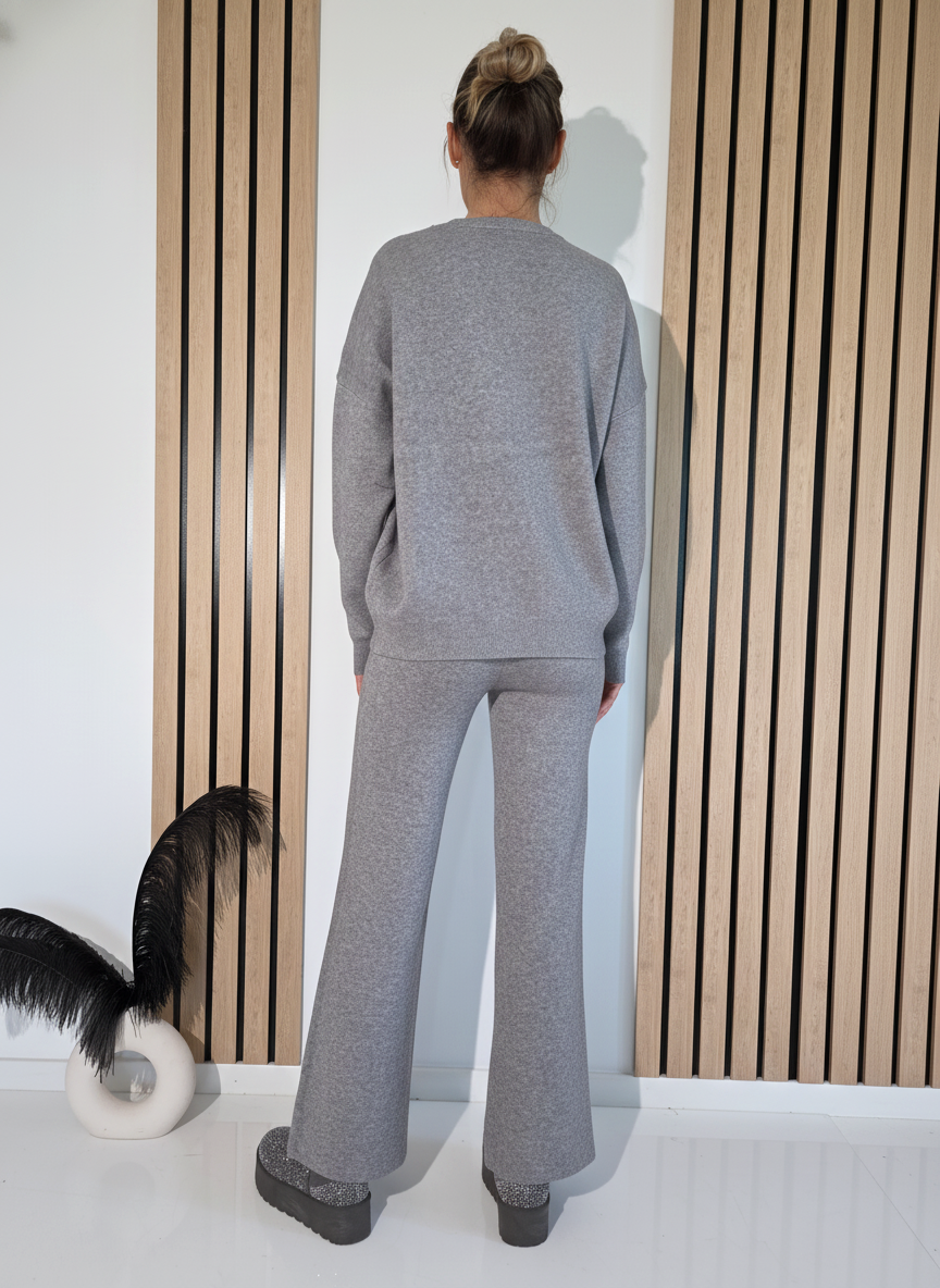 Compleu Dama gri Mabel 2 piese tricot #A1255