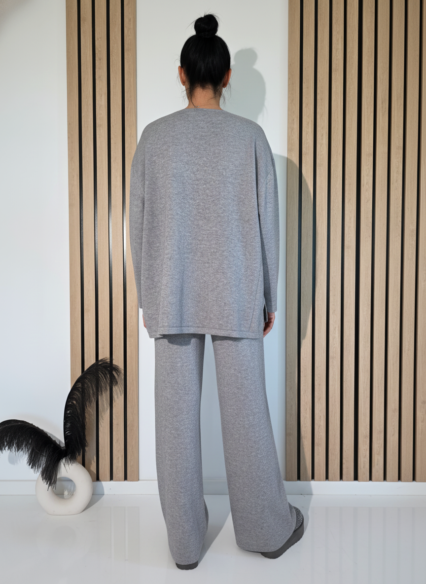 Compleu Dama gri Isra 2 piese tricot #A1251