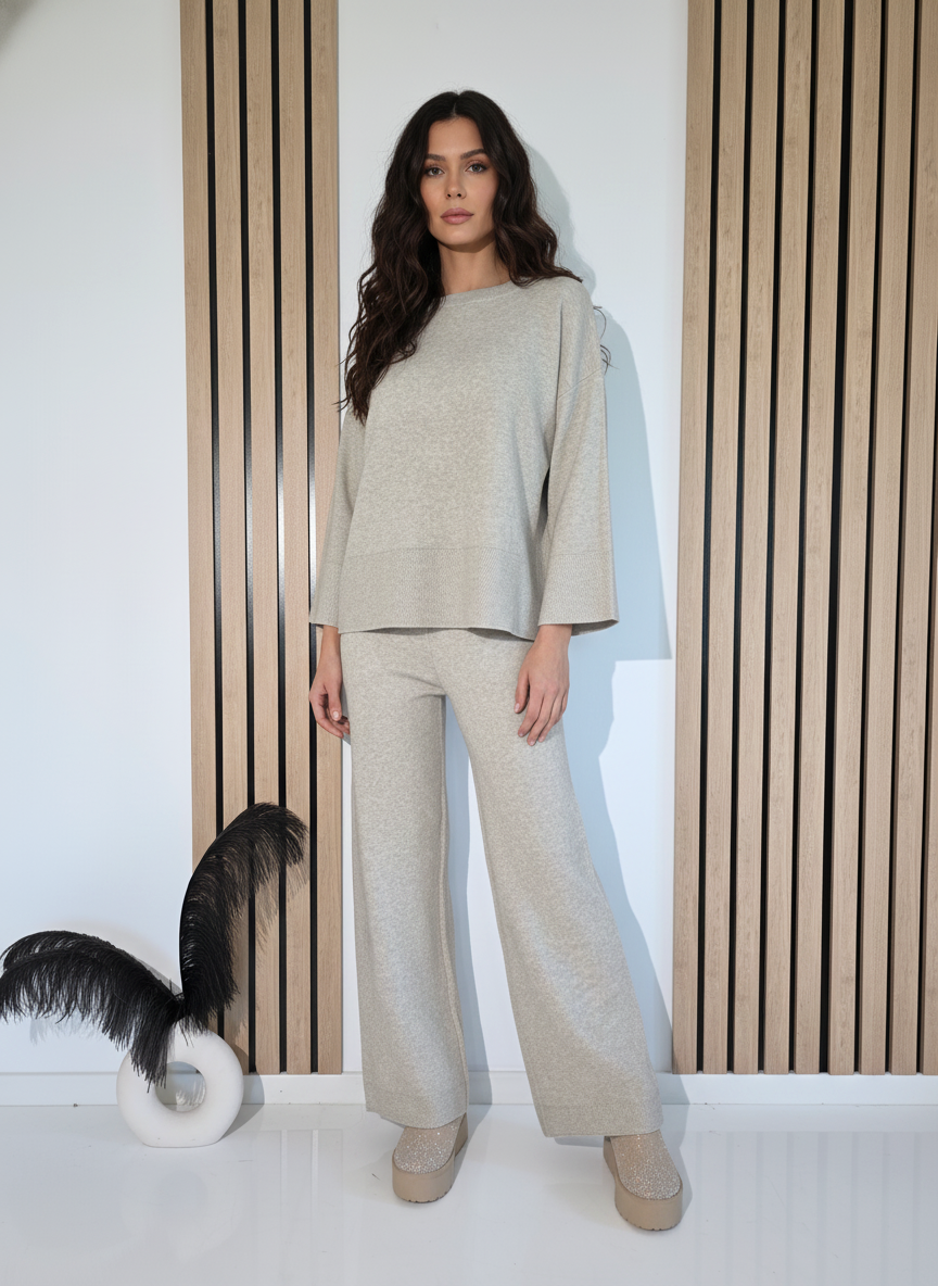 Compleu Dama bej Adela 2 piese tricot #A1236