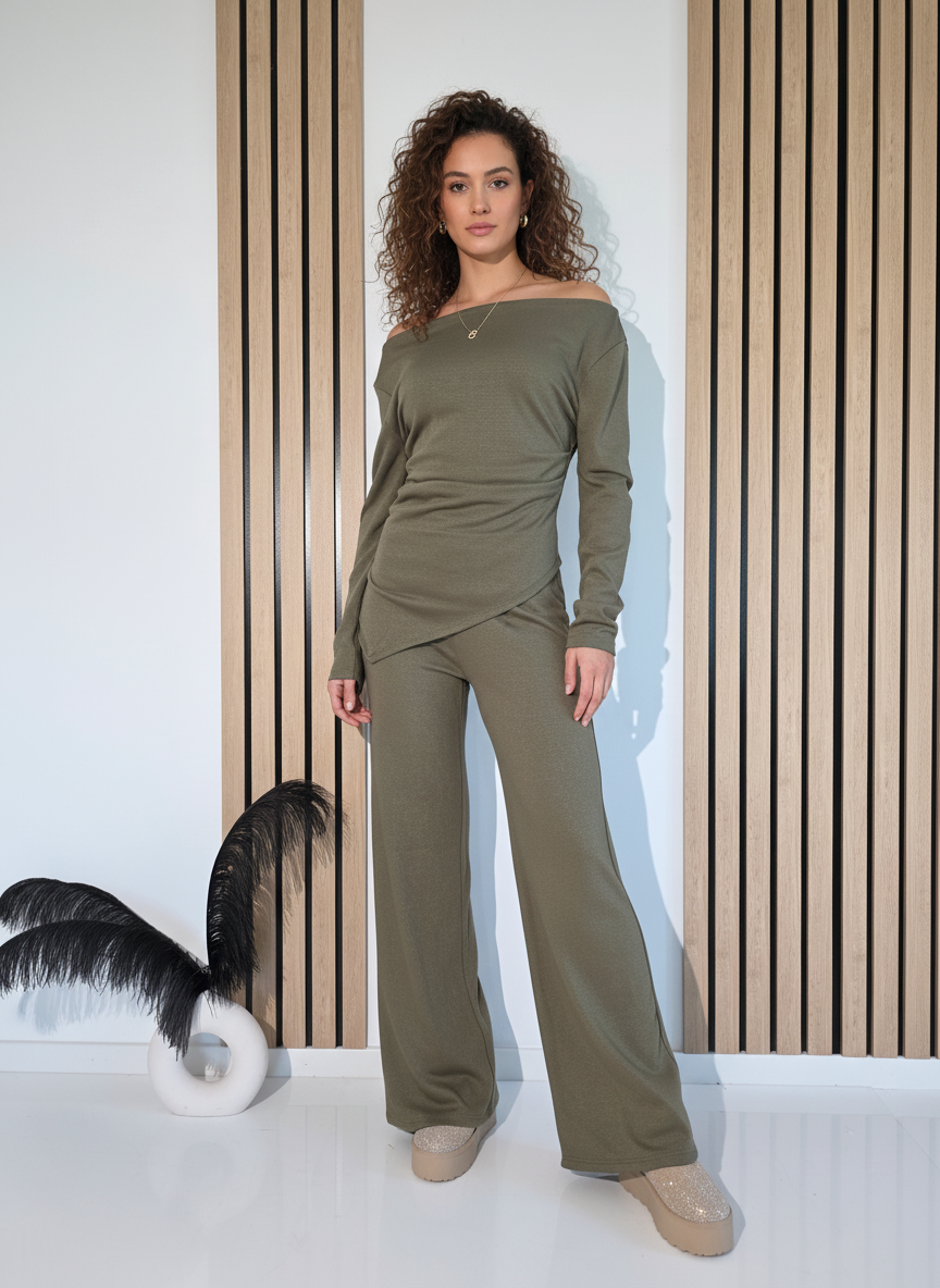 Compleu Dama verde Flori 2 piese vatuit #A1264