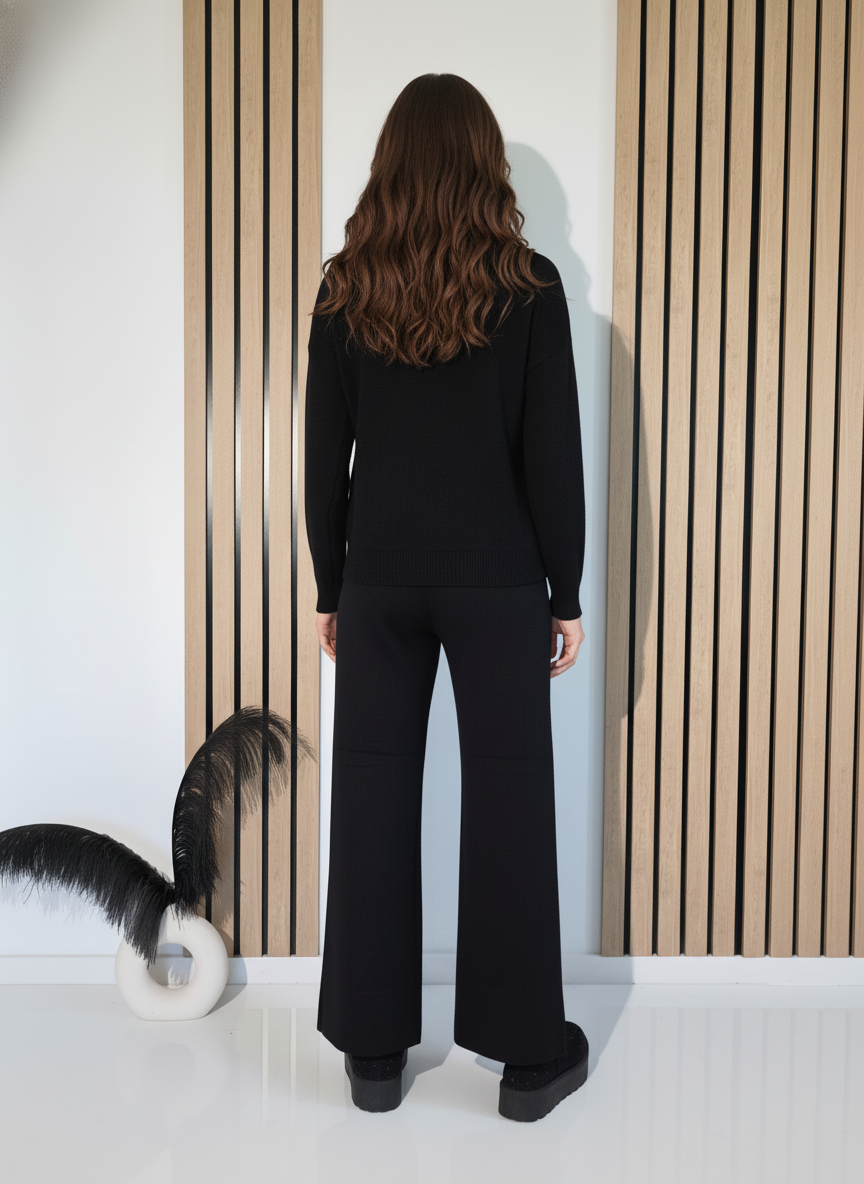 Compleu Dama negru Eda 2 piese tricot #A1249