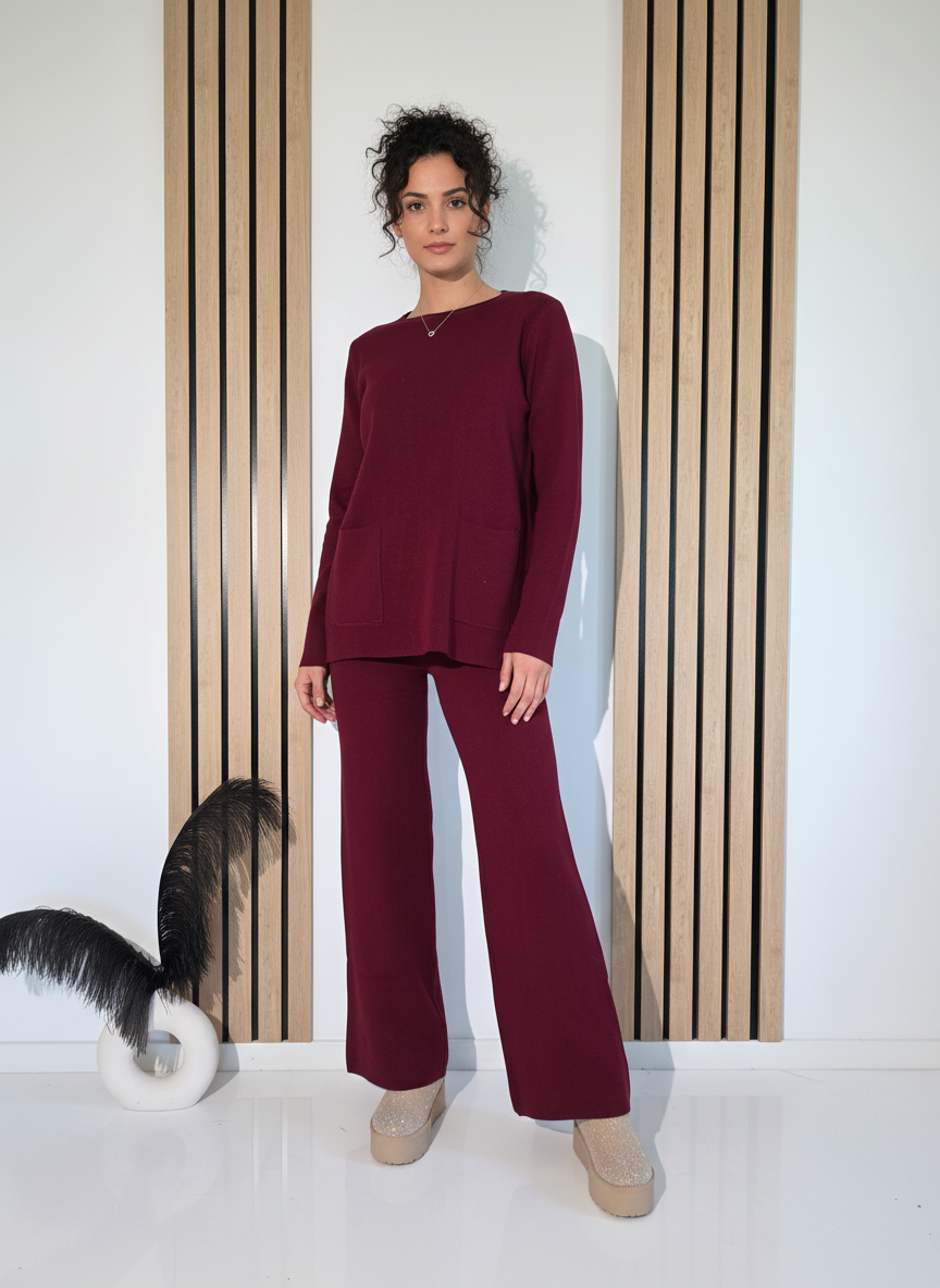 Compleu Dama bordo Adina 2 piese tricot #A1238