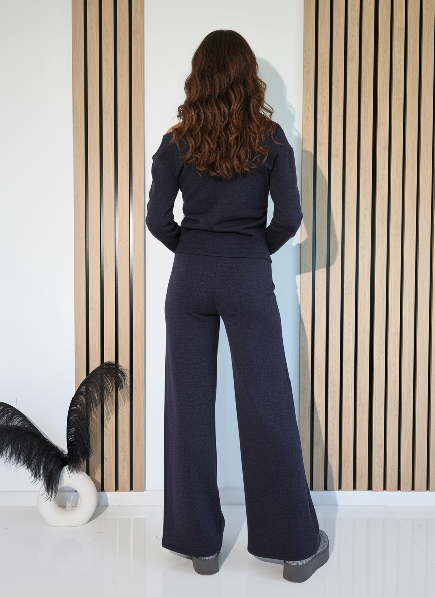 Compleu Dama bleumarin Flori 2 piese vatuit #A1262