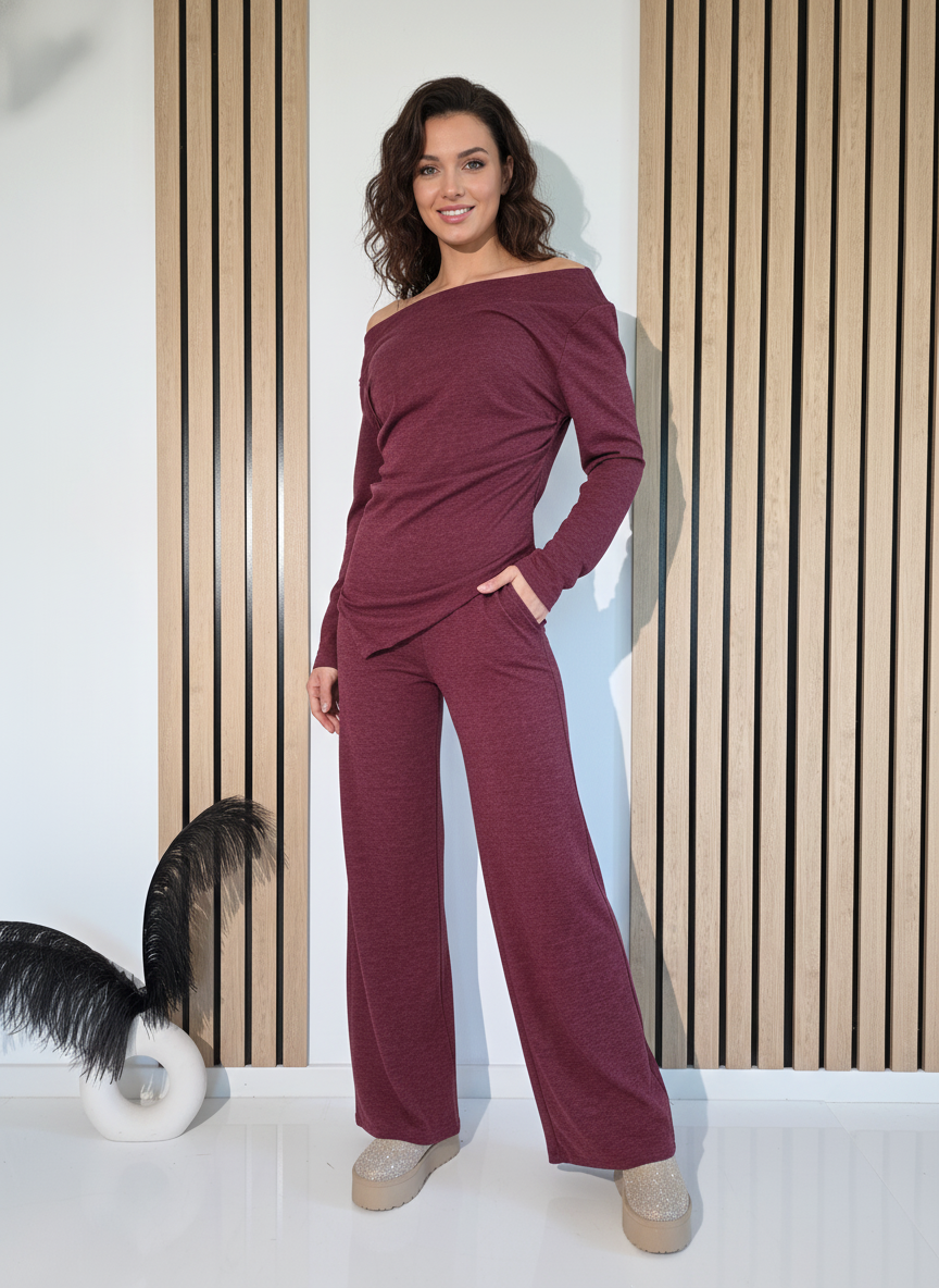 Compleu Dama bordo Flori 2 piese #A1265