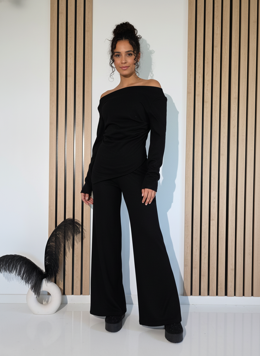 Compleu Dama negru Flori 2 piese vatuit #A1263