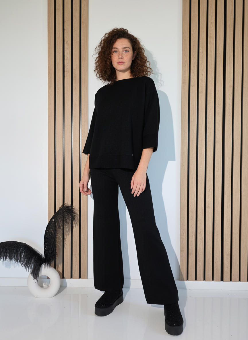 Compleu Dama negru Kirra 2 piese tricot #A1253