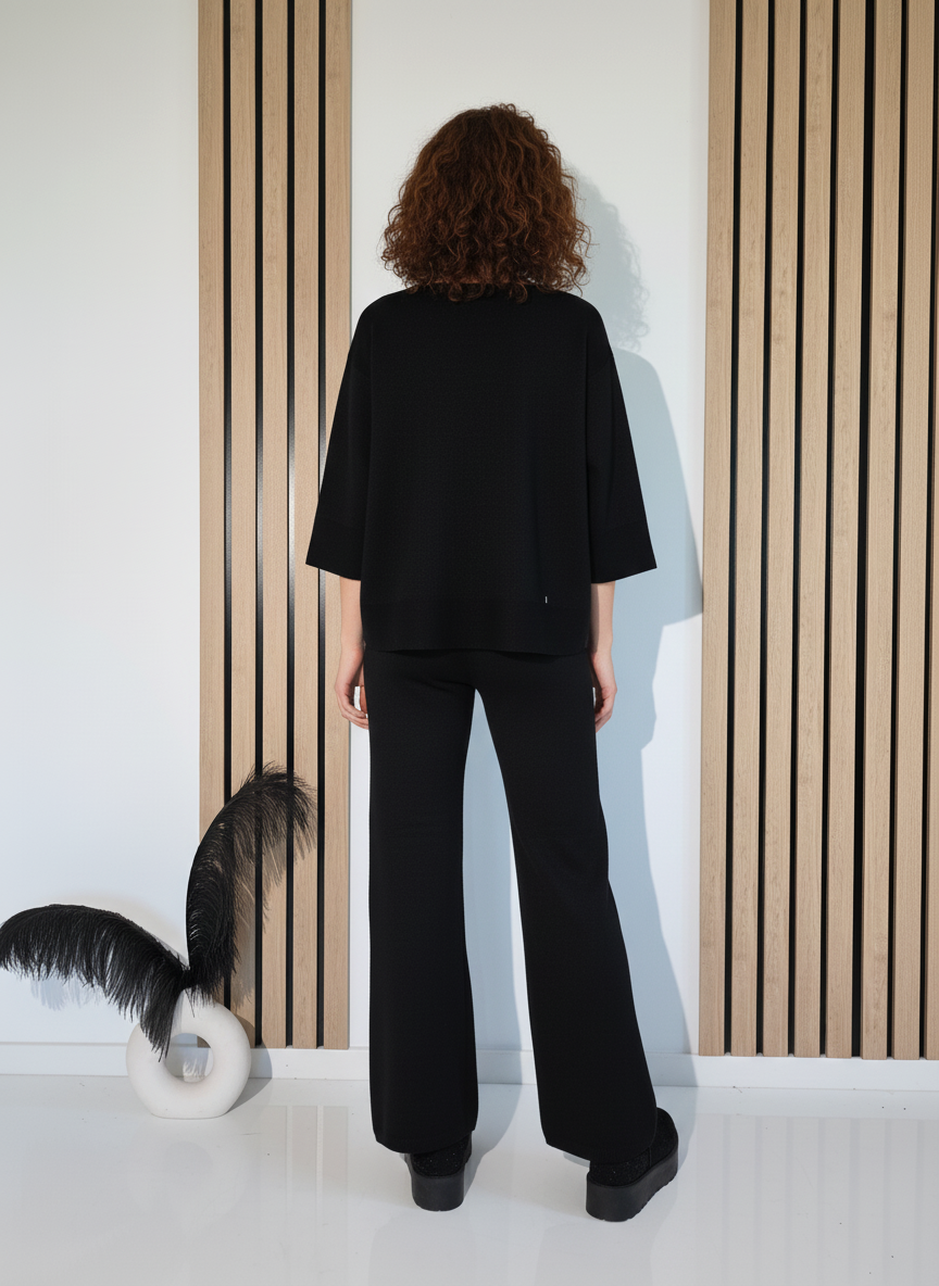 Compleu Dama negru Kirra 2 piese tricot #A1253