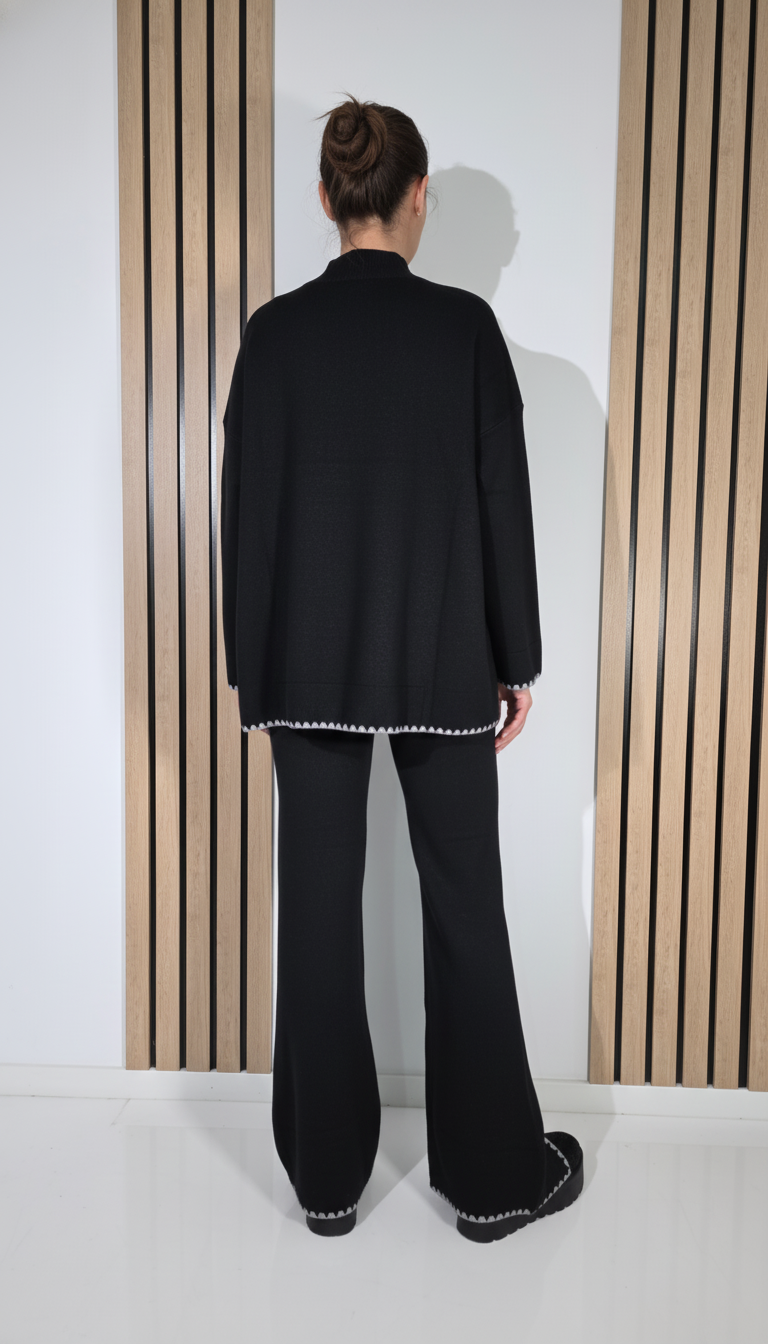  Compleu Dama negru June 2 piese tricot #A1275