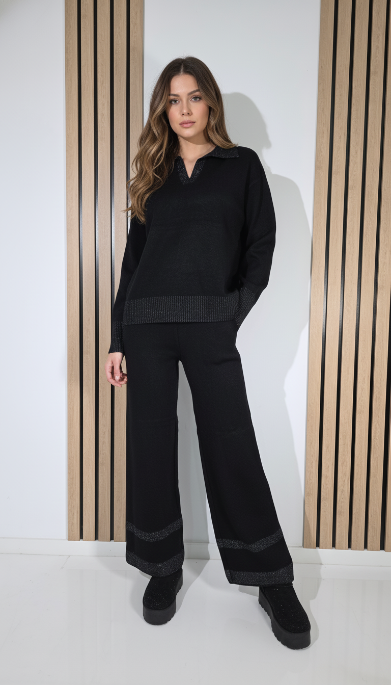  Compleu Dama negru Eliza 2 piese tricot #A1279