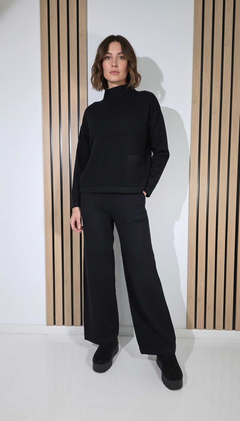  Compleu Dama negru Leila 2 piese tricot #A1289